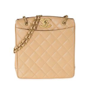 Chanel Quilted Beige Caviar Jumbo CC Chain Tote